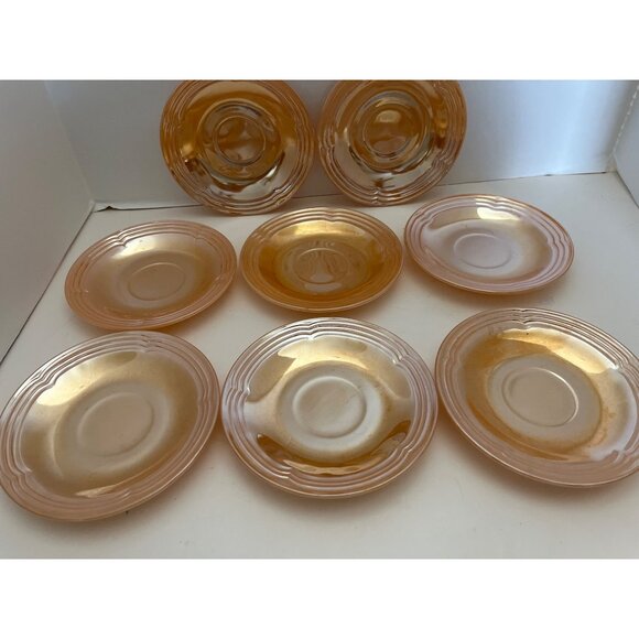 FireKing Peach Luster 3 Band Saucers Vintage Set of 8 - Picture 2 of 6